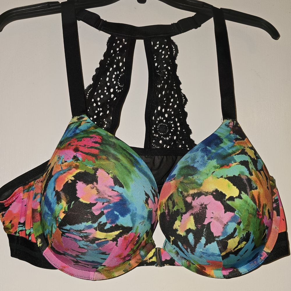 Cacique Black Lace Racerback Boost Plunge Bra